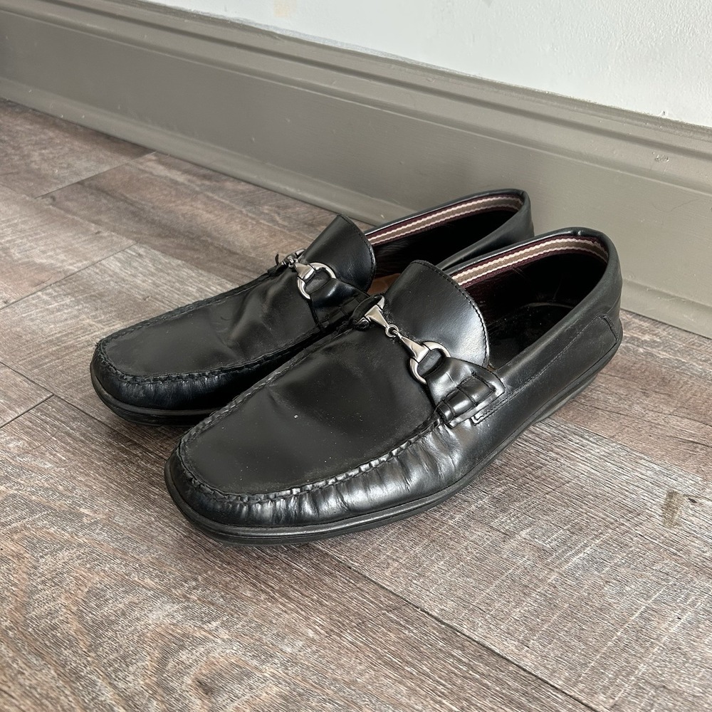 J&M Johnston & Murphy Horsebit Loafers Men Sz 13 Black Slip-On Brazil